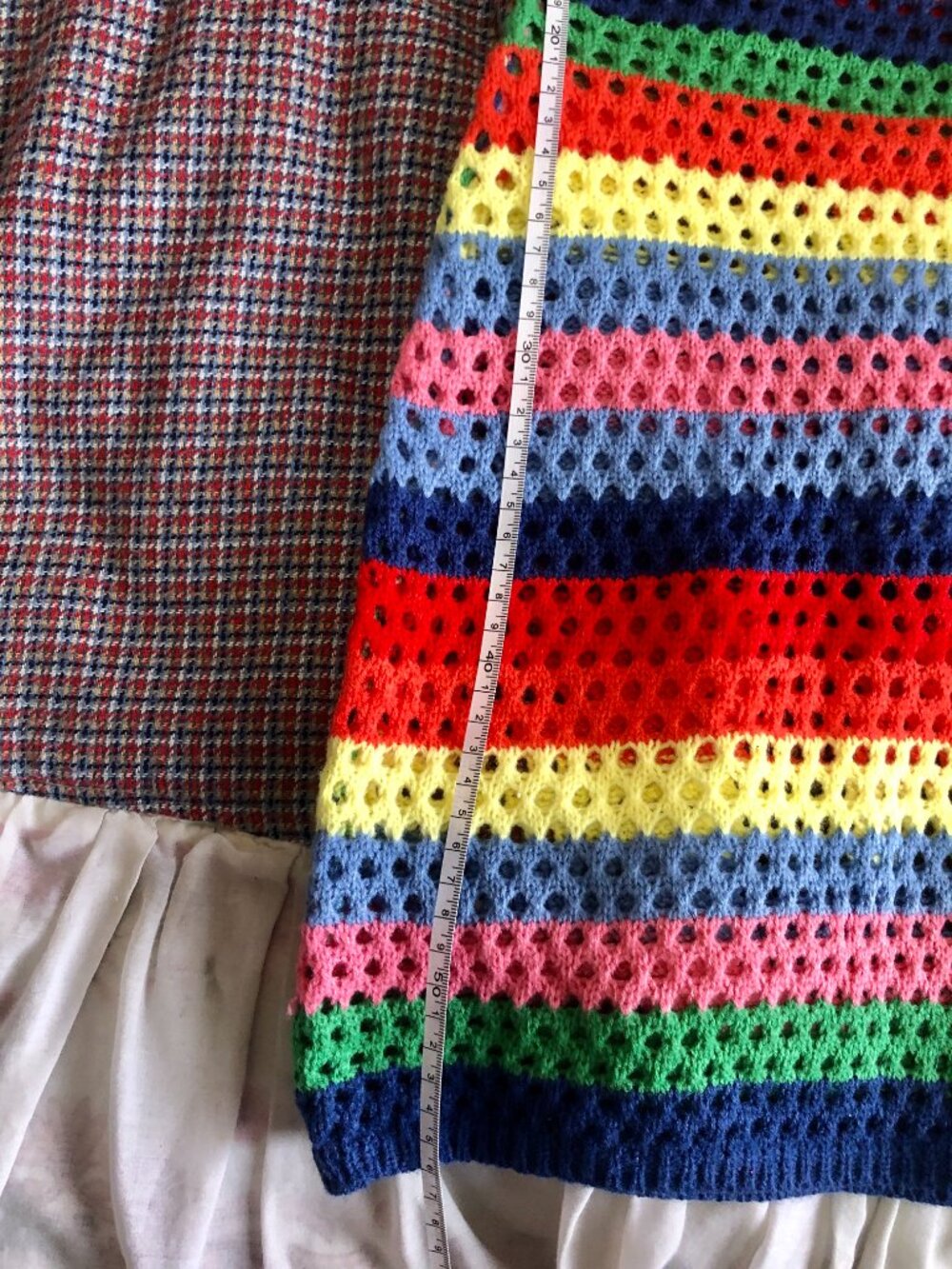 Boho Crochet Mini Dress Cover-Up Beach Size L Stripes Shein Colorful Summer - Picture 12 of 15